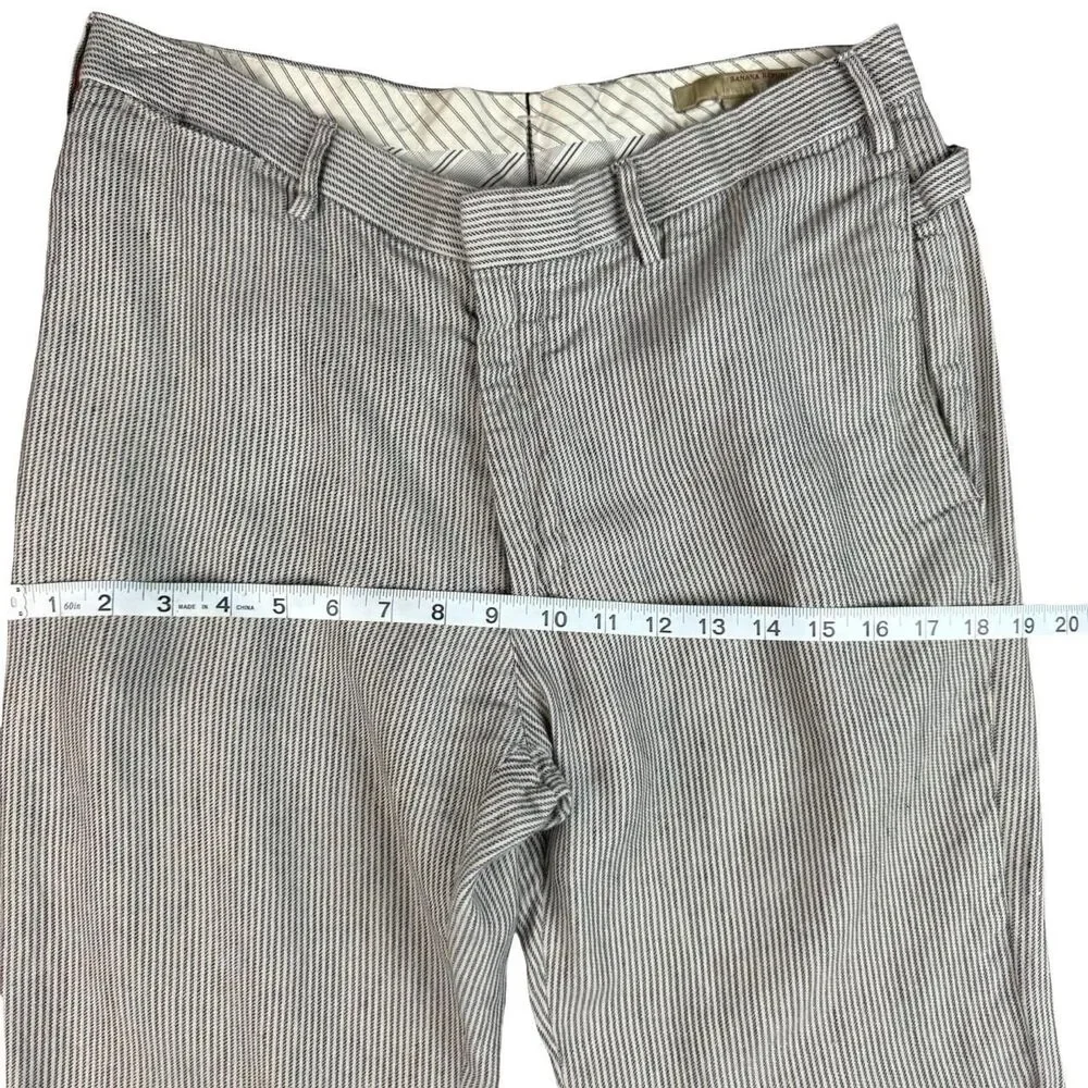 Banana Republic Men's Striped Cream And Grey Linen Trousers